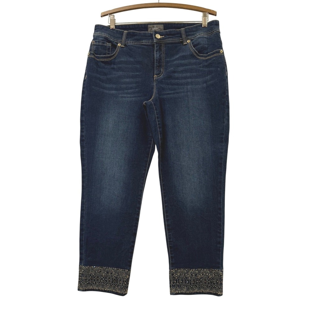 Chico's So Slimming Embroidered Rhinestone Hem Cropped Jeans Dark Wash 1.5 / 10